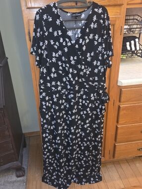 Lane Bryant Black Floral Faux-Wrap Maxi Dress, Size 18/20